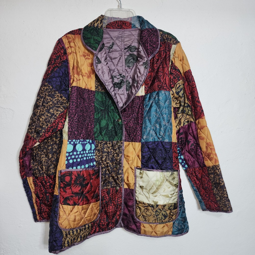 Blair Silk Quilted Jacket Medium Multicolor Patchwork Reversible Floral Boho - Picture 7 of 12